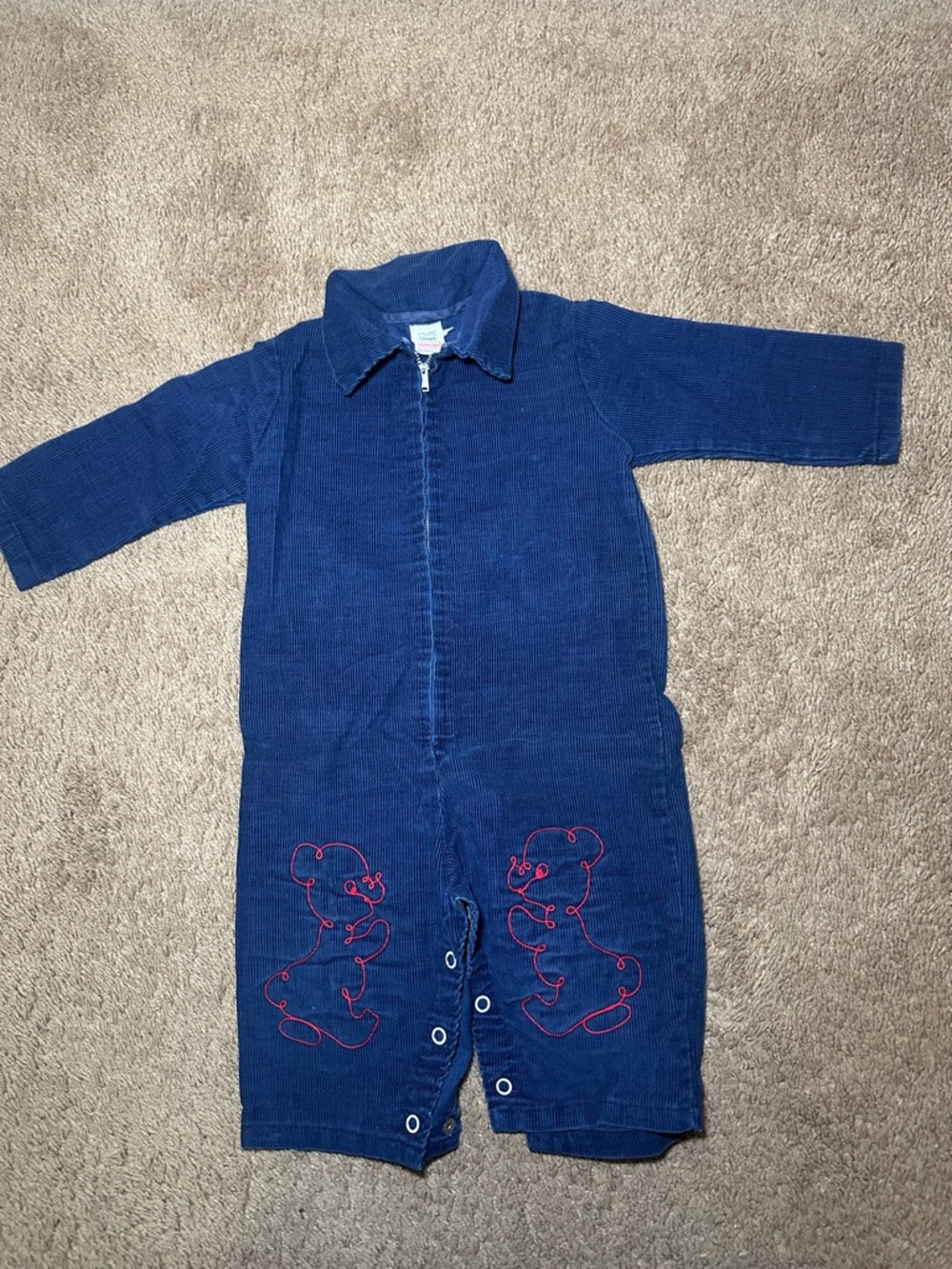 Vintage Sears Baby Corduroy Long Sleep Jumpsuit Teddy Bear Blue Size Small 15-20